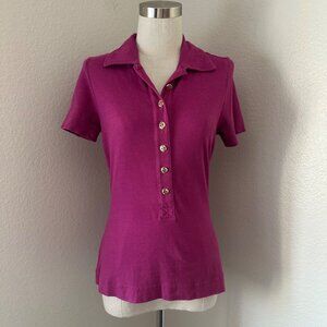 Tory Burch Classic Polo Shirt Logo Buttons Short Sleeve Pima Cotton Magenta SPor